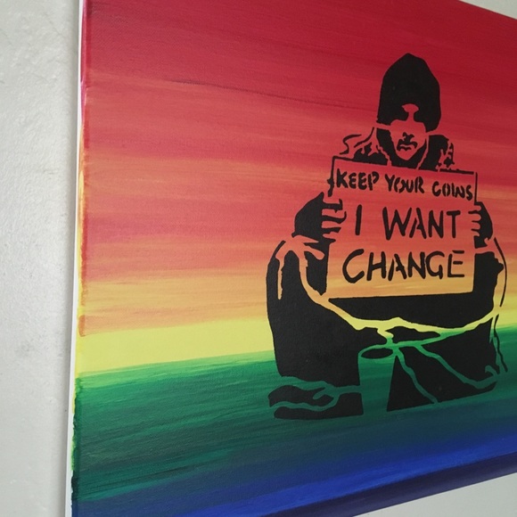 Banksy “I Want Change” Acrylic on Canvas 16x20 - Picture 3 of 3
